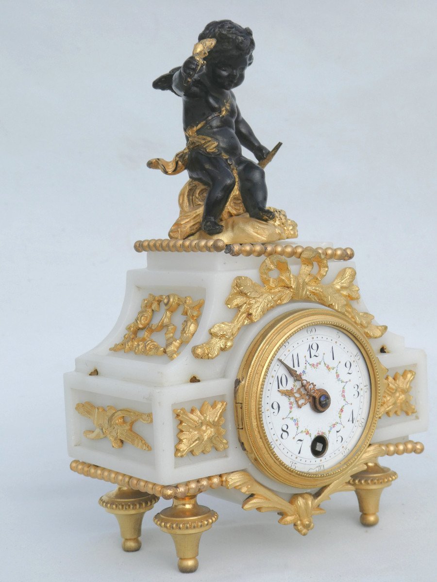 Pendule / Cartel En Marbre Blanc De Carrare & Bronze Doré , Style Louis XVI  , Napoléon III -photo-2