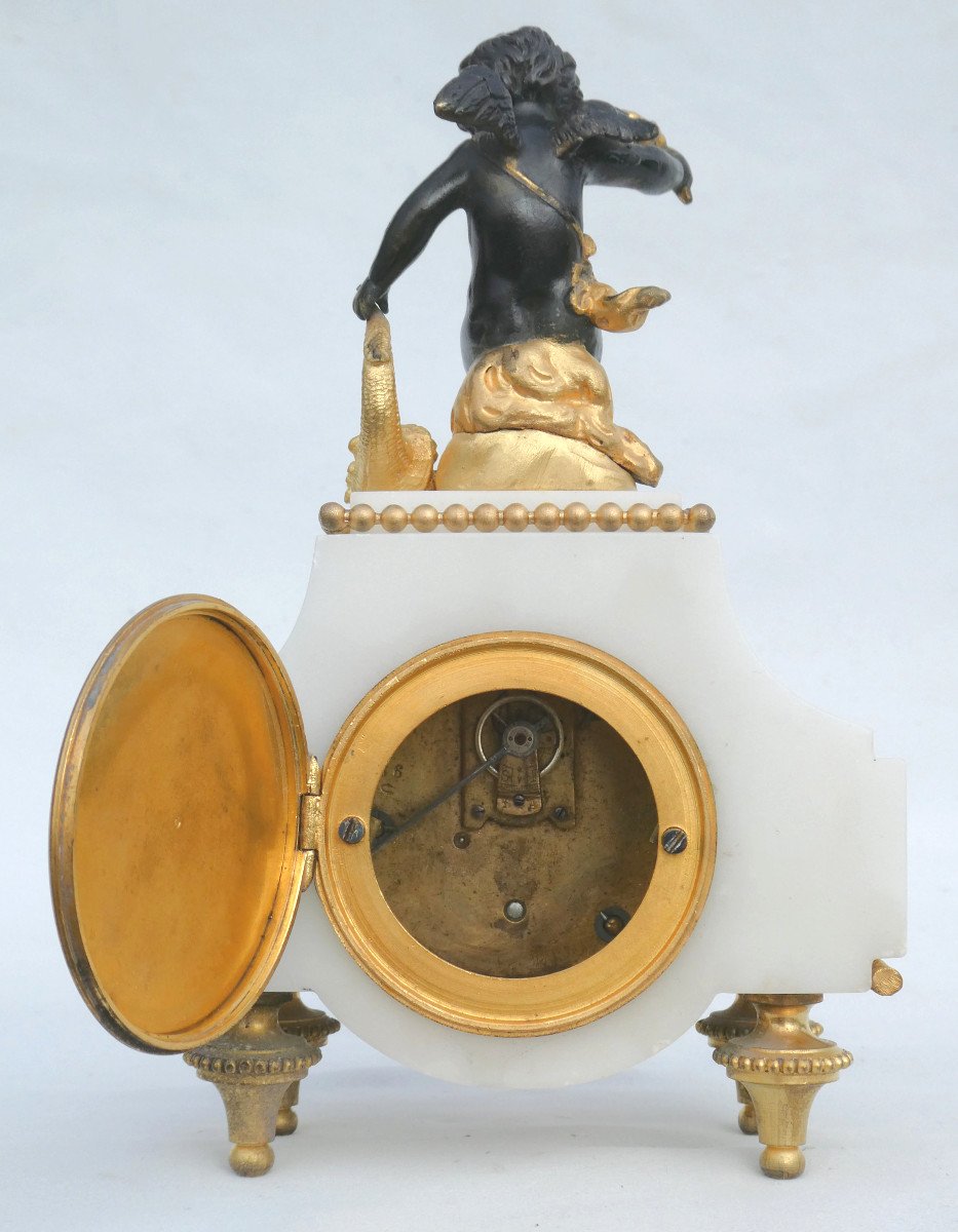 Pendule / Cartel En Marbre Blanc De Carrare & Bronze Doré , Style Louis XVI  , Napoléon III -photo-6