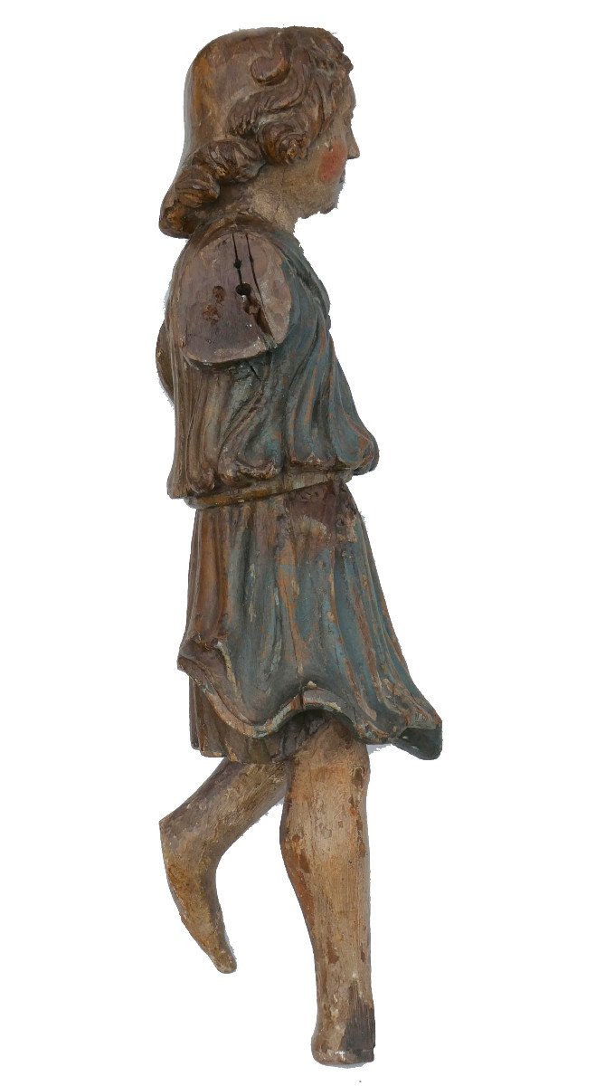 Religious Sculpture In Polychrome Wood, 18th Century Period, Annunciating Angel, Character -photo-1