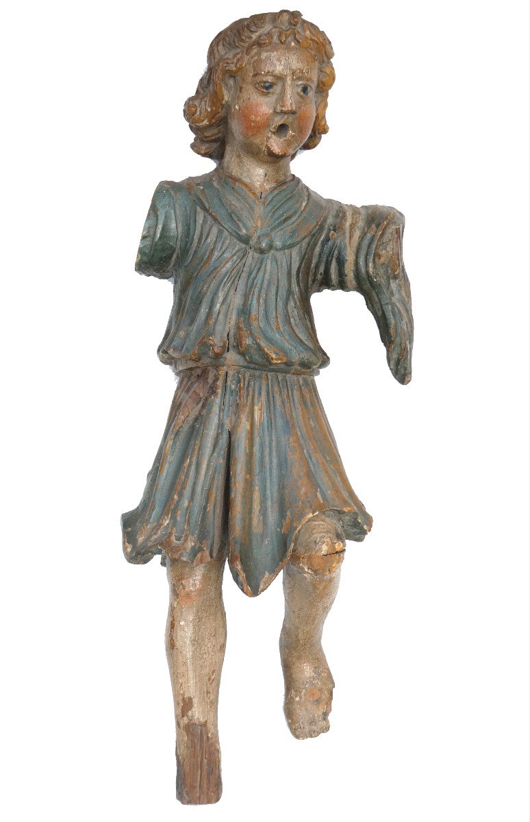 Religious Sculpture In Polychrome Wood, 18th Century Period, Annunciating Angel, Character 