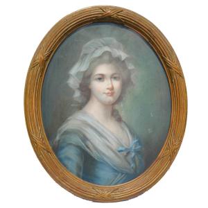Portrait Of Young Woman 18th Century Style, In The Taste Of Greuze, 19th Century Pastel, Louis XVI