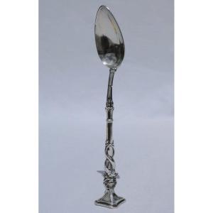 Sick Spoon / Apothecary In Sterling Silver, Dolphin Decor, 19th Century Napoleon III