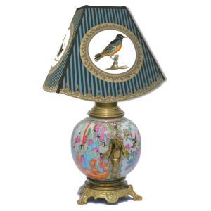 Lampe De Table / Salon En Porcelaine De Canton & Bronze , Pot à Gingembre XIXe , Famille Rose 