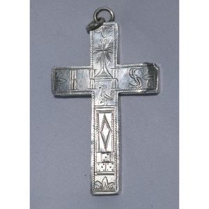 Croix Reliquaire Epoque En Argent Massif , Attributs De La Passion Du Christ , Pendentif 