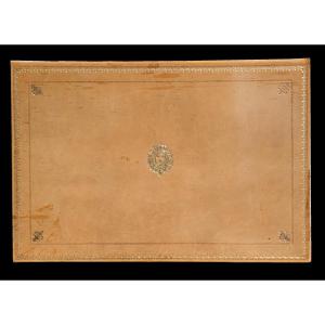 Grand Porte Document , Sous Mains En Cuir Aux Petits Fers , Armes De France , Couronne Blason