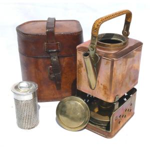 Travel Teapot Period 1900, Picnic Necessary, Leather Case, 19th Century Jug 