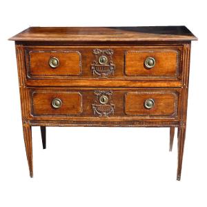 Sauteuse Commode Louis XVI Period Carved Walnut; Neoclassical Style, 18th Century Decor