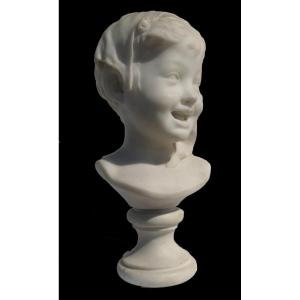 White Carrara Marble Bust Of A Young Neapolitan Child, 19th Century School Of Napoleon III