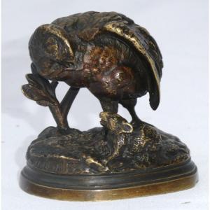 Sculpture En Bronze , Sujet Animalier , Perdrix & Rat Signé Jules Moigniez ( 1835 - 1894 ) XIXe