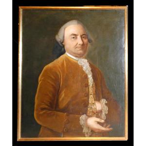 Portrait d'Elegant Epoque XVIIIe Siecle , Louis XVI Gilet Brodé , Homme à La Perruque Vers 1780