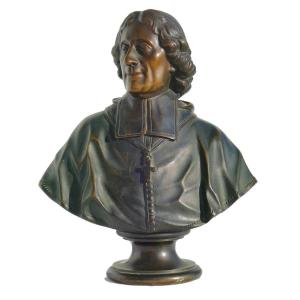 Bronze Sculpture, Bust Of The Writer Jacques Benigne Bossuet, Bishop, 17th Century 