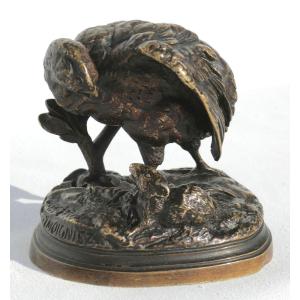 Sculpture En Bronze , Sujet Animalier , Perdrix & Rat Signé Jules Moigniez ( 1835 - 1894 ) XIXe