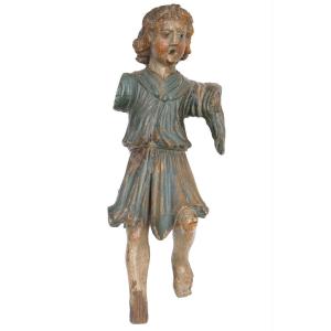 Religious Sculpture In Polychrome Wood, 18th Century Period, Annunciating Angel, Character 