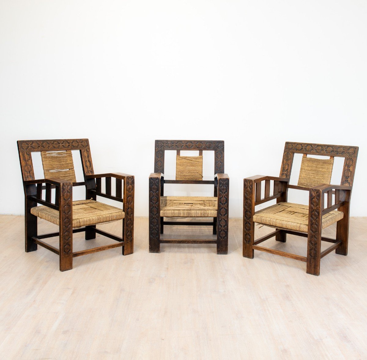 Set Of 3 Neo-basque Armchairs From The 1930s