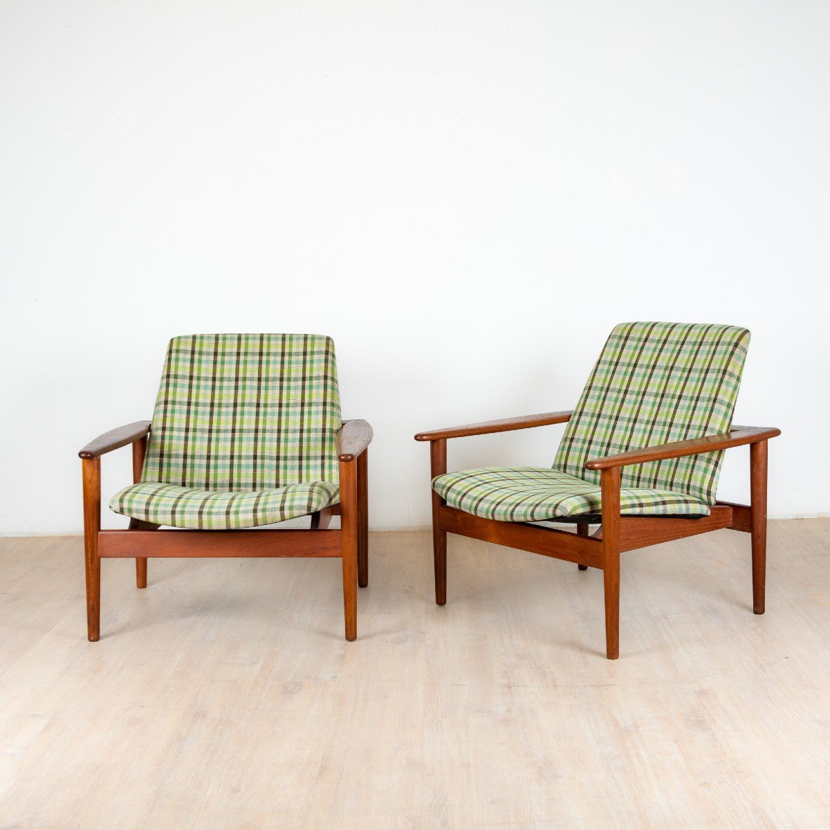 Paire De Fauteuil Danois En Teck Et Tissu d'époque, 1960-photo-3