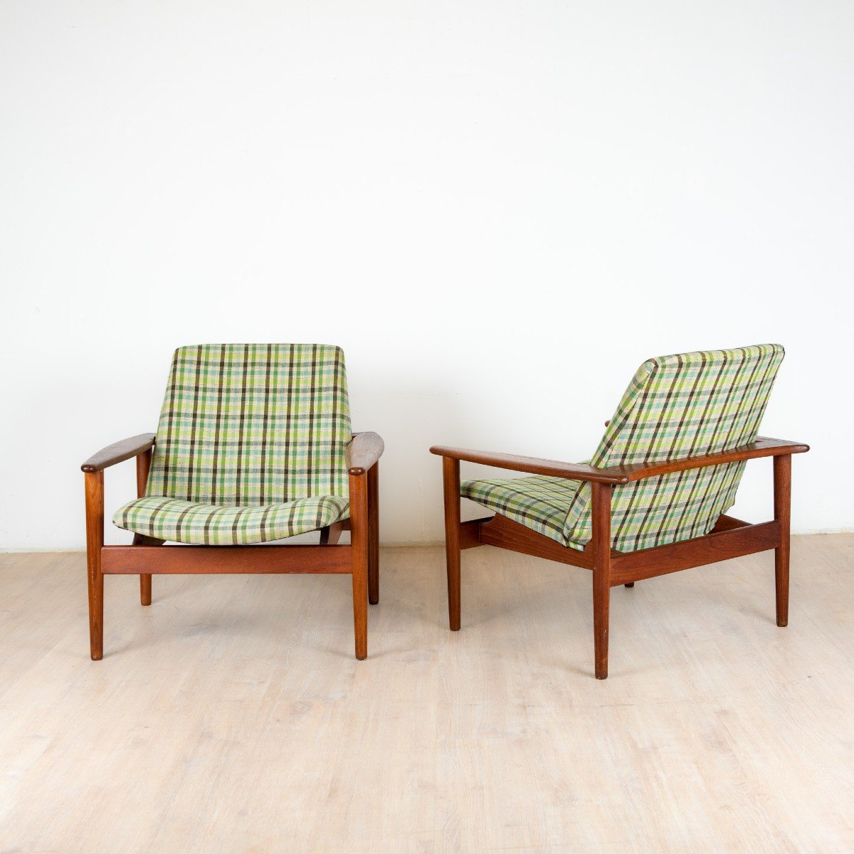 Paire De Fauteuil Danois En Teck Et Tissu d'époque, 1960-photo-6