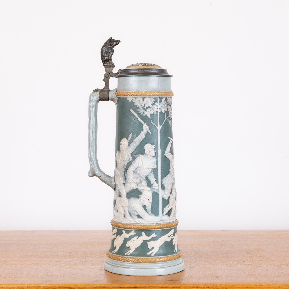 2.5 Litre Beer Jug With Hunting Scene From Mettlach, Germany, 1890s-photo-1