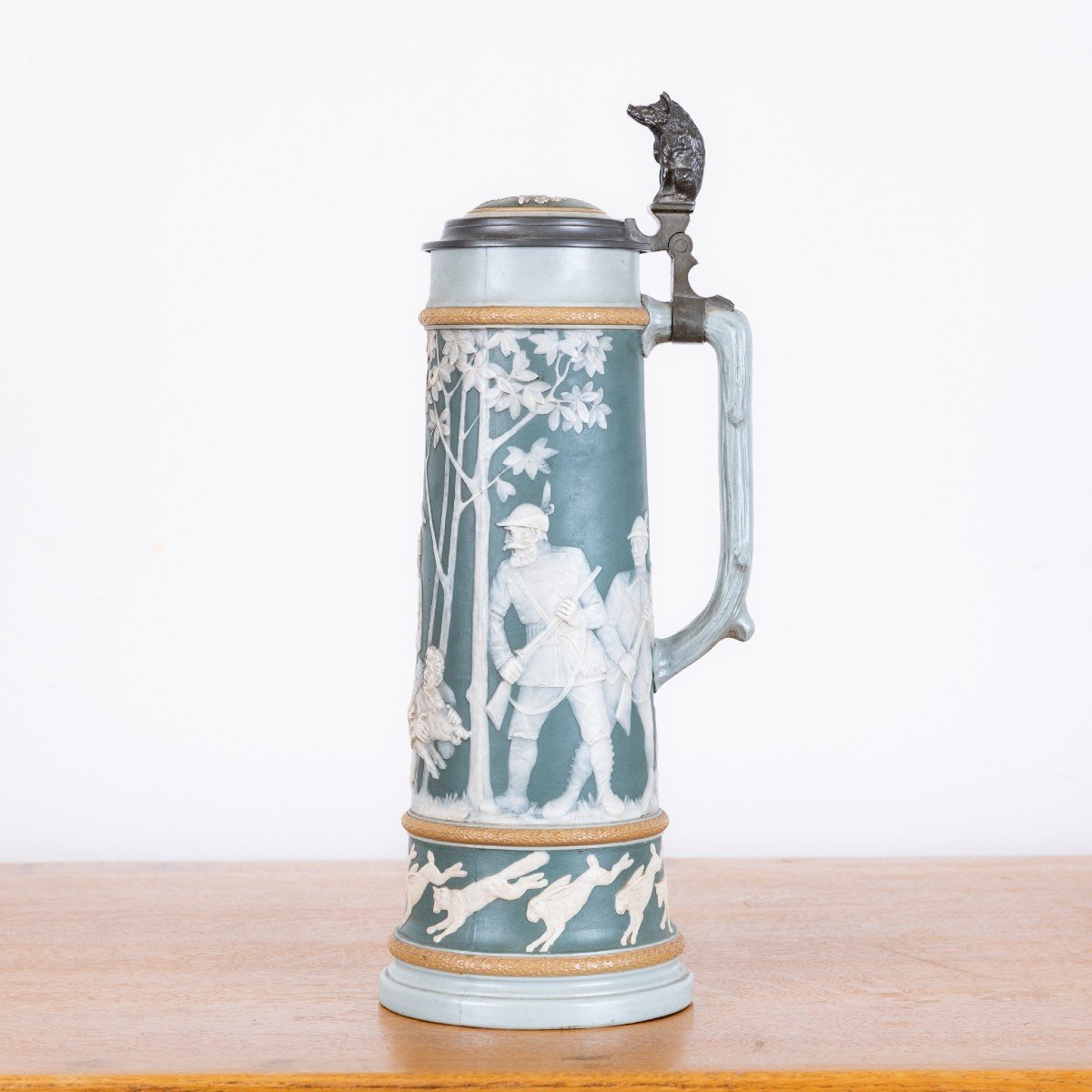 2.5 Litre Beer Jug With Hunting Scene From Mettlach, Germany, 1890s-photo-8