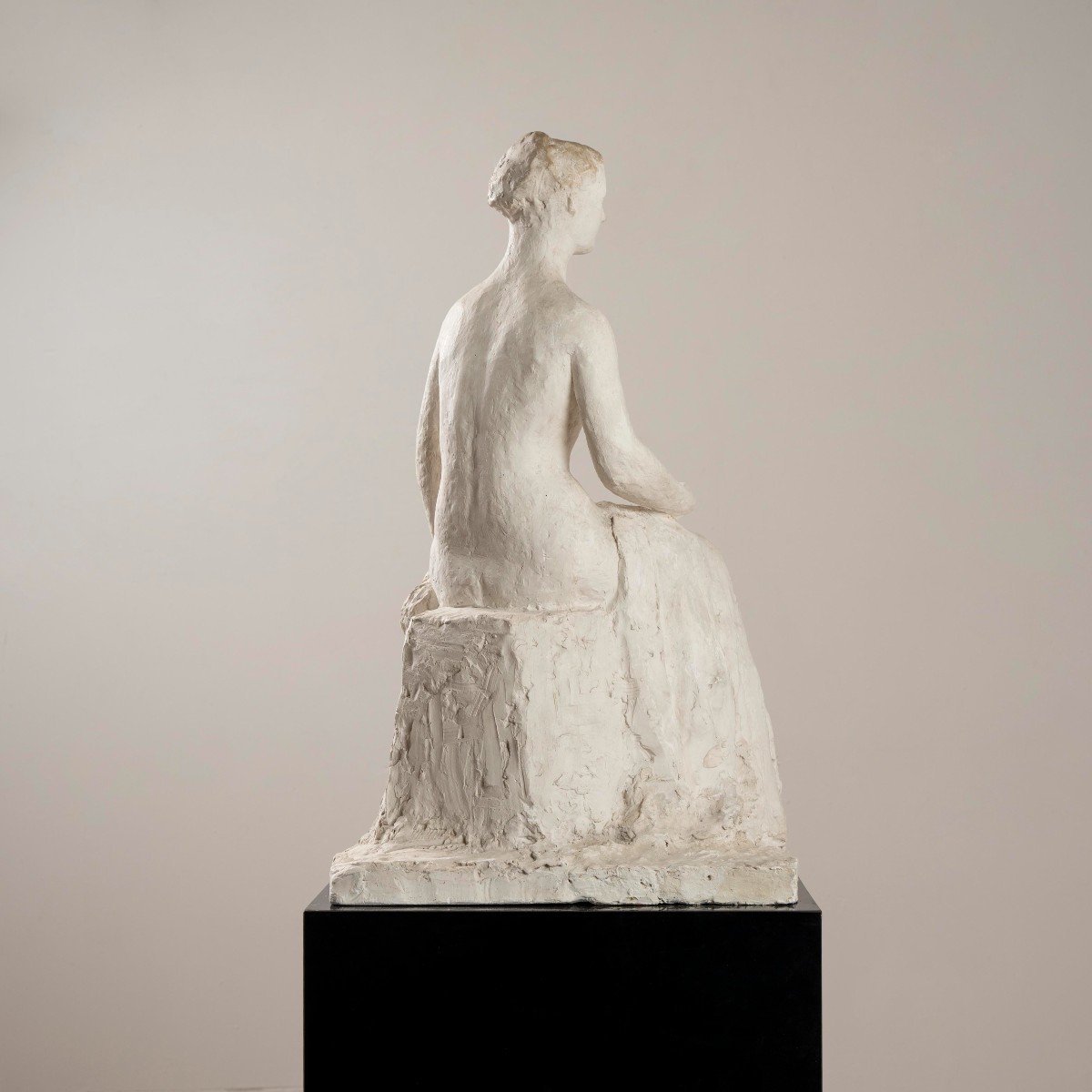 Gertrude Bret, Sculpture De Femme Assise, Plâtre, France, Circa 1935-photo-3