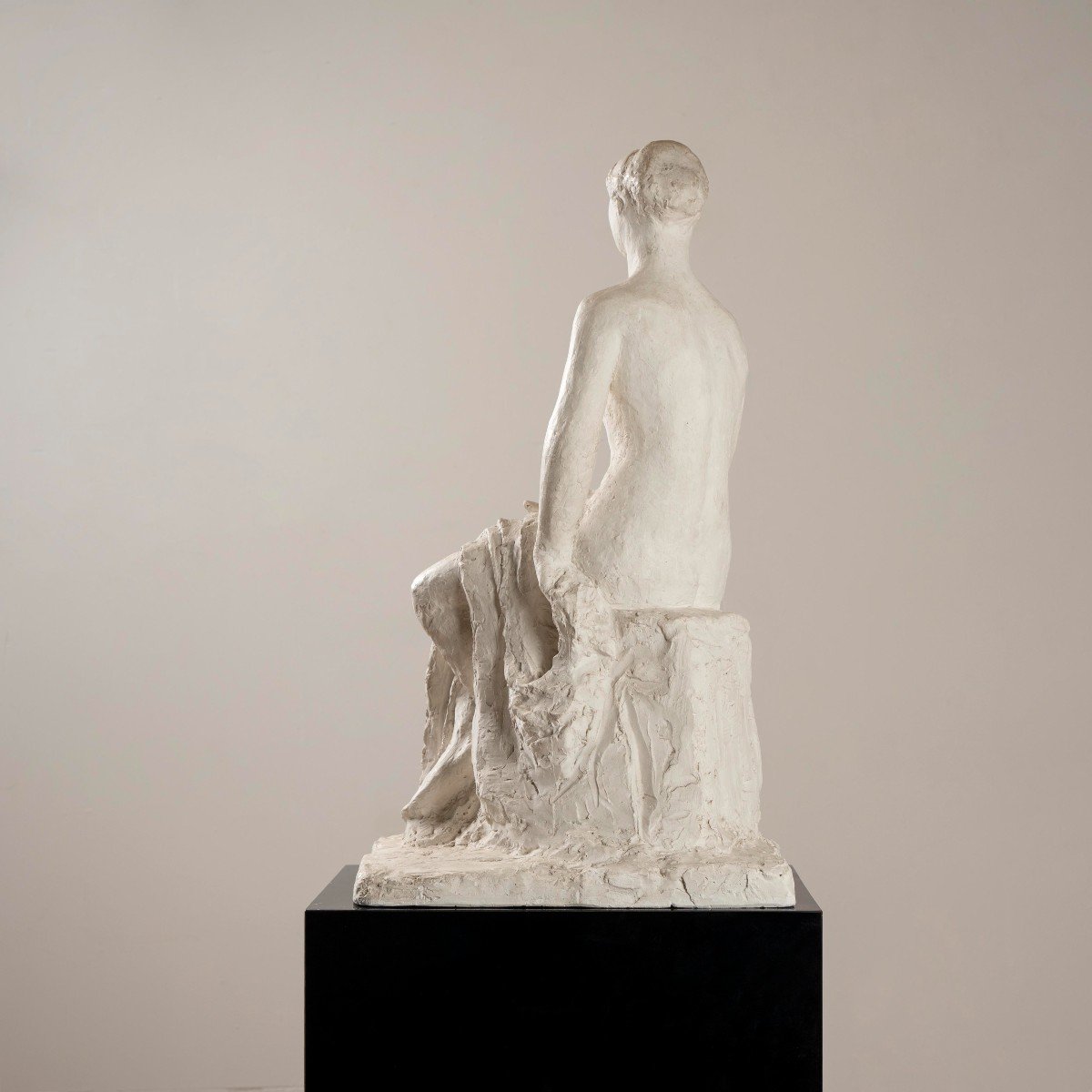 Gertrude Bret, Sculpture De Femme Assise, Plâtre, France, Circa 1935-photo-1