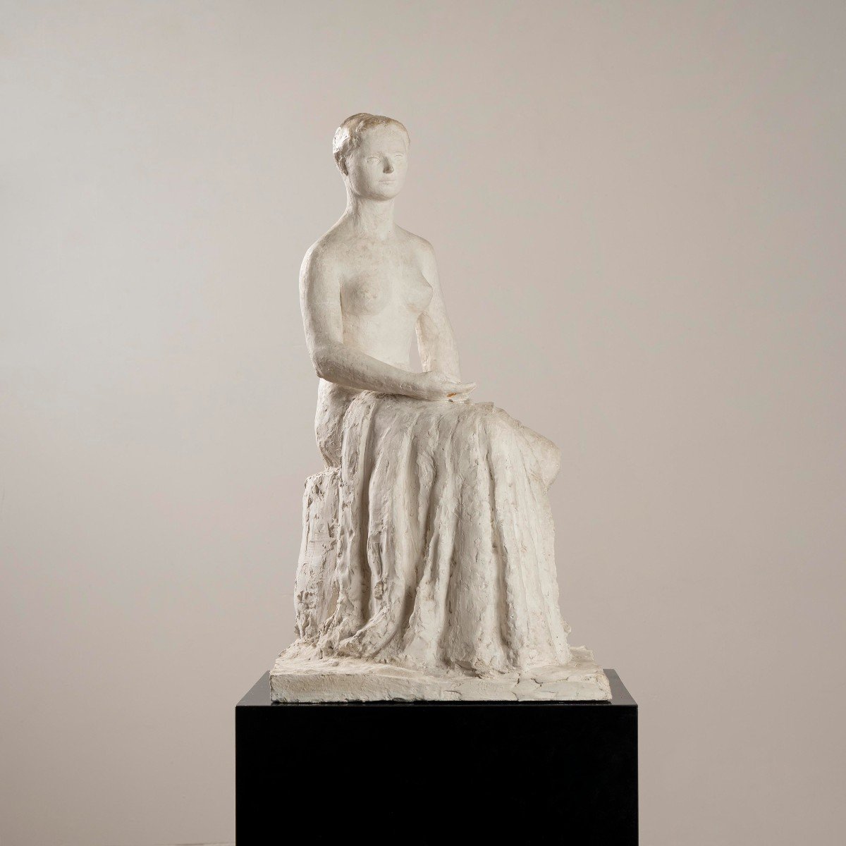 Gertrude Bret, Sculpture De Femme Assise, Plâtre, France, Circa 1935-photo-3