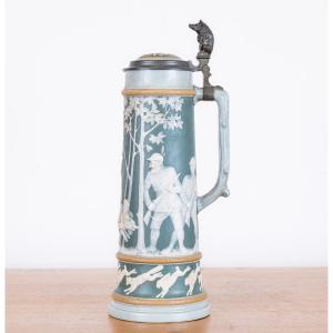 Pichet à Bière 2,5 Litres Avec Scène De Chasse De Mettlach, Allemagne, Années 1890