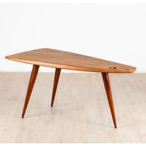 Table Basse Tripodes En Acajou De Pierre Cruège, 1953