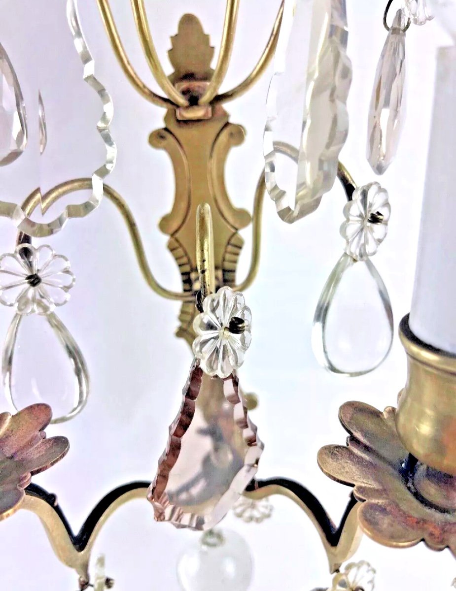 Beautiful Pair Of Bronze Sconces, Crystal Tassels-photo-3