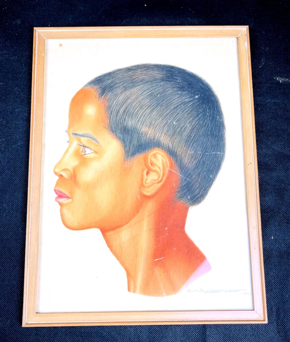 Aquarelle, Portrait De Jeune Malgache,  Madagascar 1956