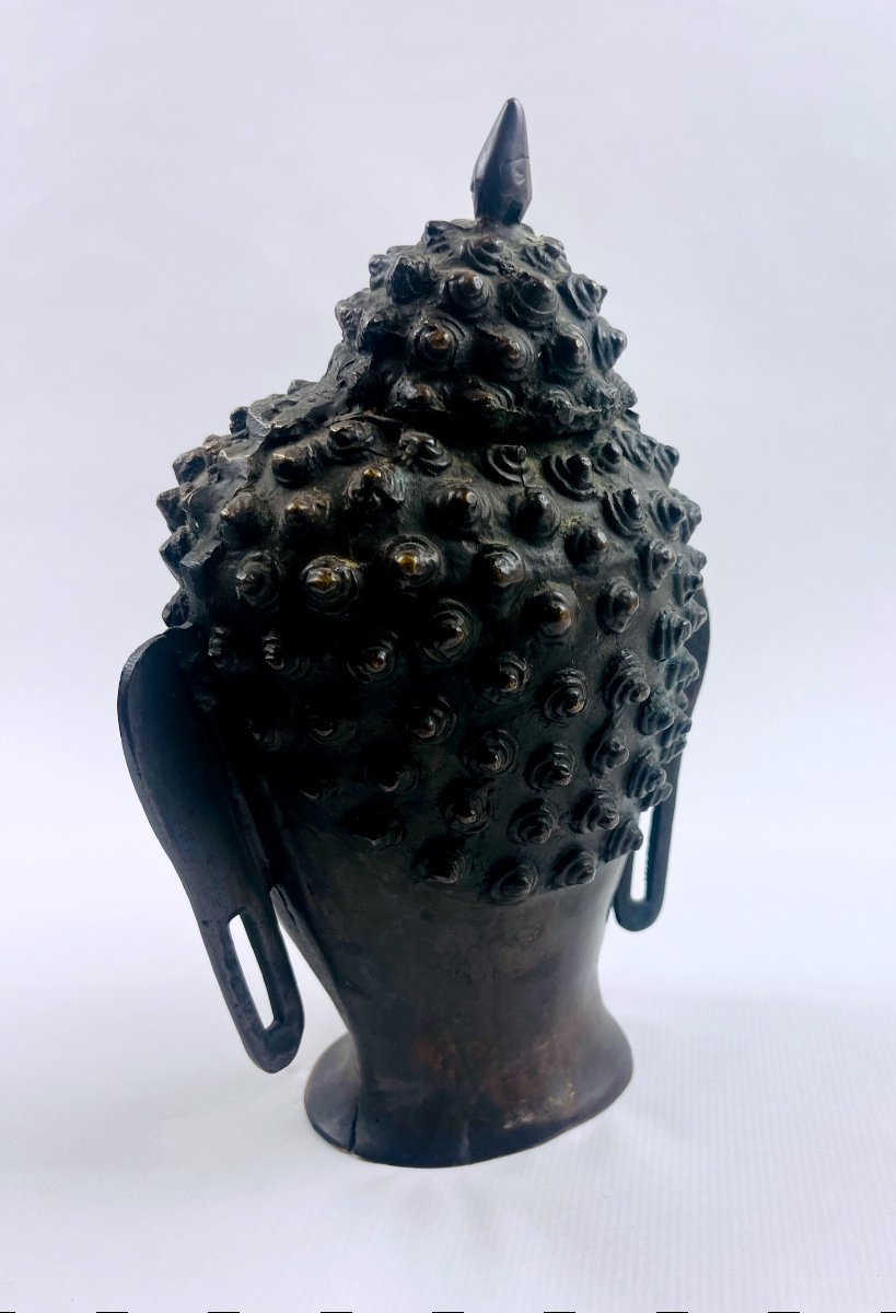 Grande Tête De Bouddha En Bronze-photo-1