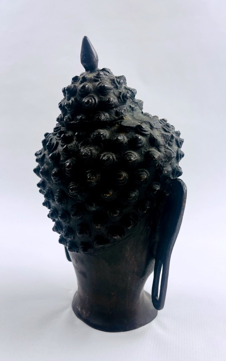 Grande Tête De Bouddha En Bronze-photo-2