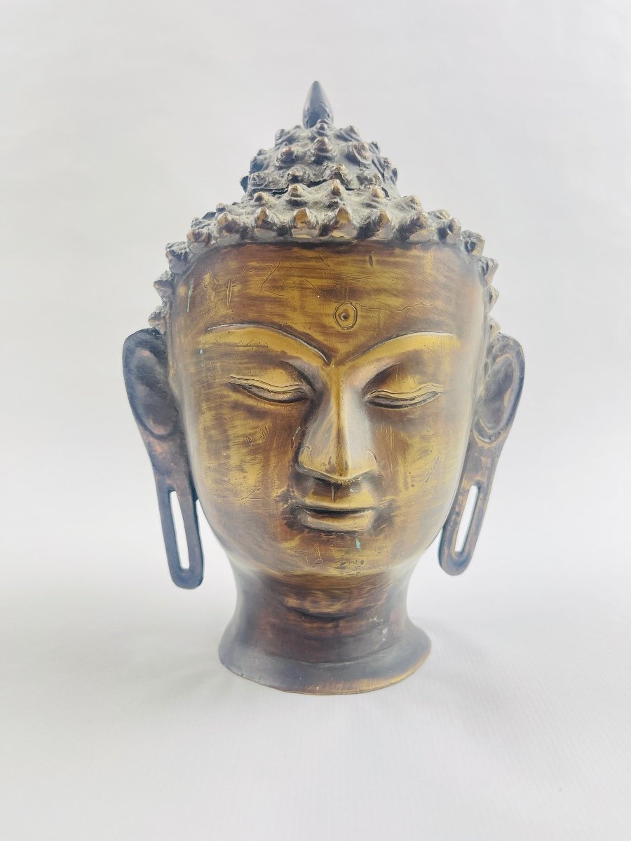 Grande Tête De Bouddha En Bronze