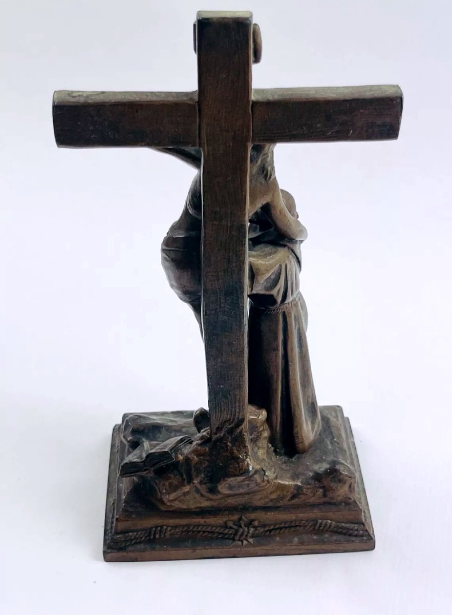 Ancien Crucifix, Descente De Croix En Régule, Jésus Christ Et Saint François-photo-3