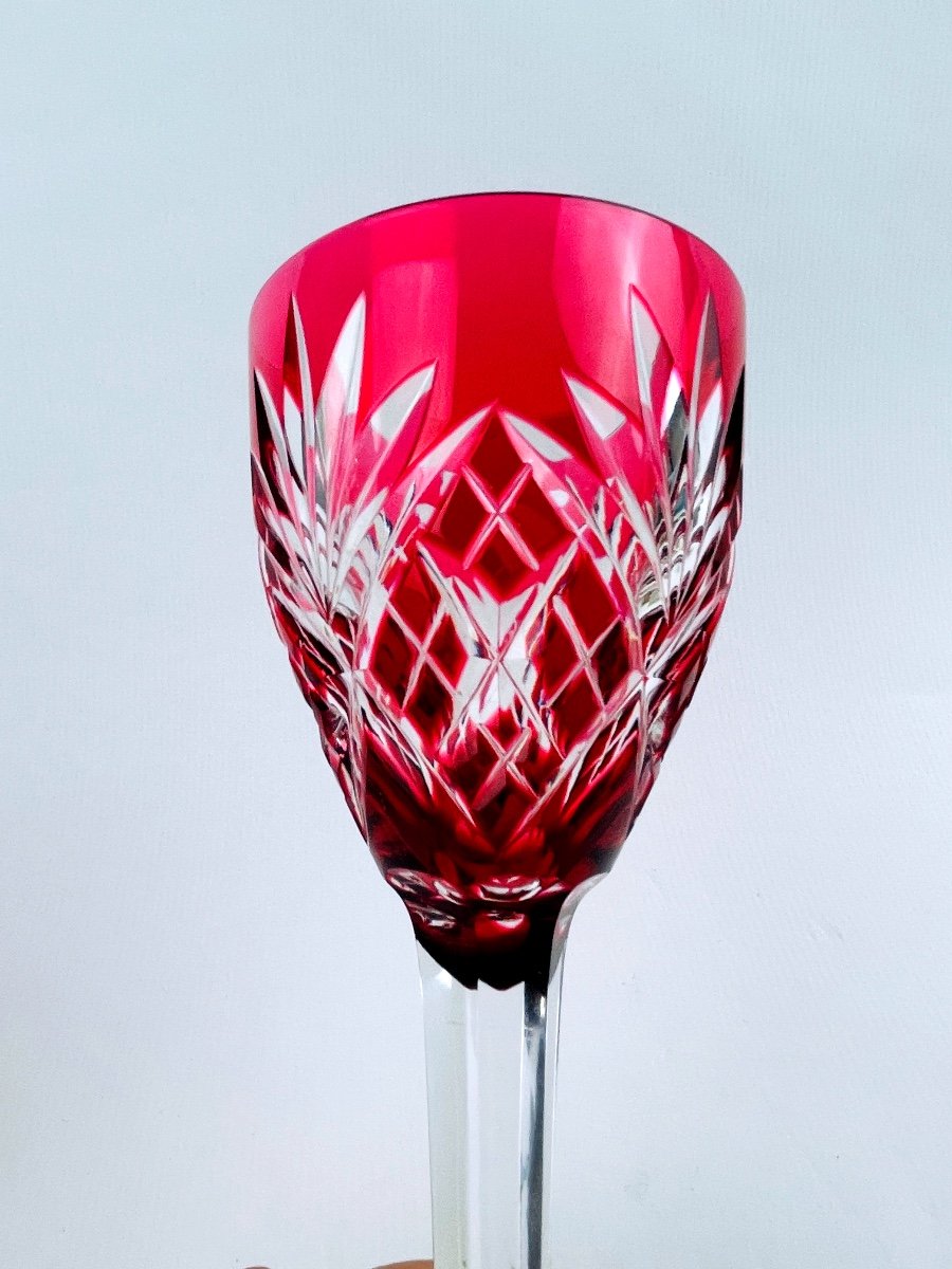 Rhine Wine Glass, Roemer In Saint-louis Crystal Chantilly Model, Ruby Red-photo-4