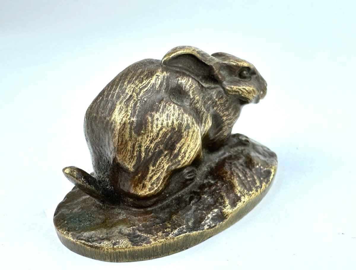 Lapin oreilles couchées - Antoine Louis Barye (d'après) - Patine Noire - circa 1860-photo-1