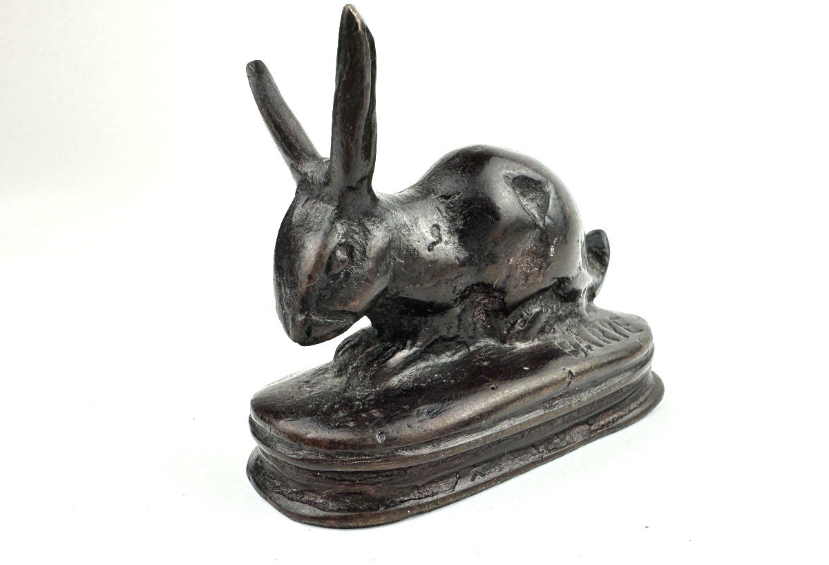 Rabbit With Erected Ears - Antoine Louis Barye - Bronze Dark Patina-photo-2