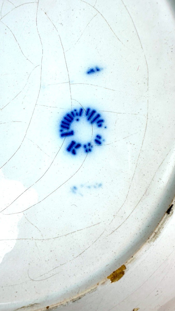 Large Earthenware Dish From St Clément, Rooster On Flowered Basket-photo-4