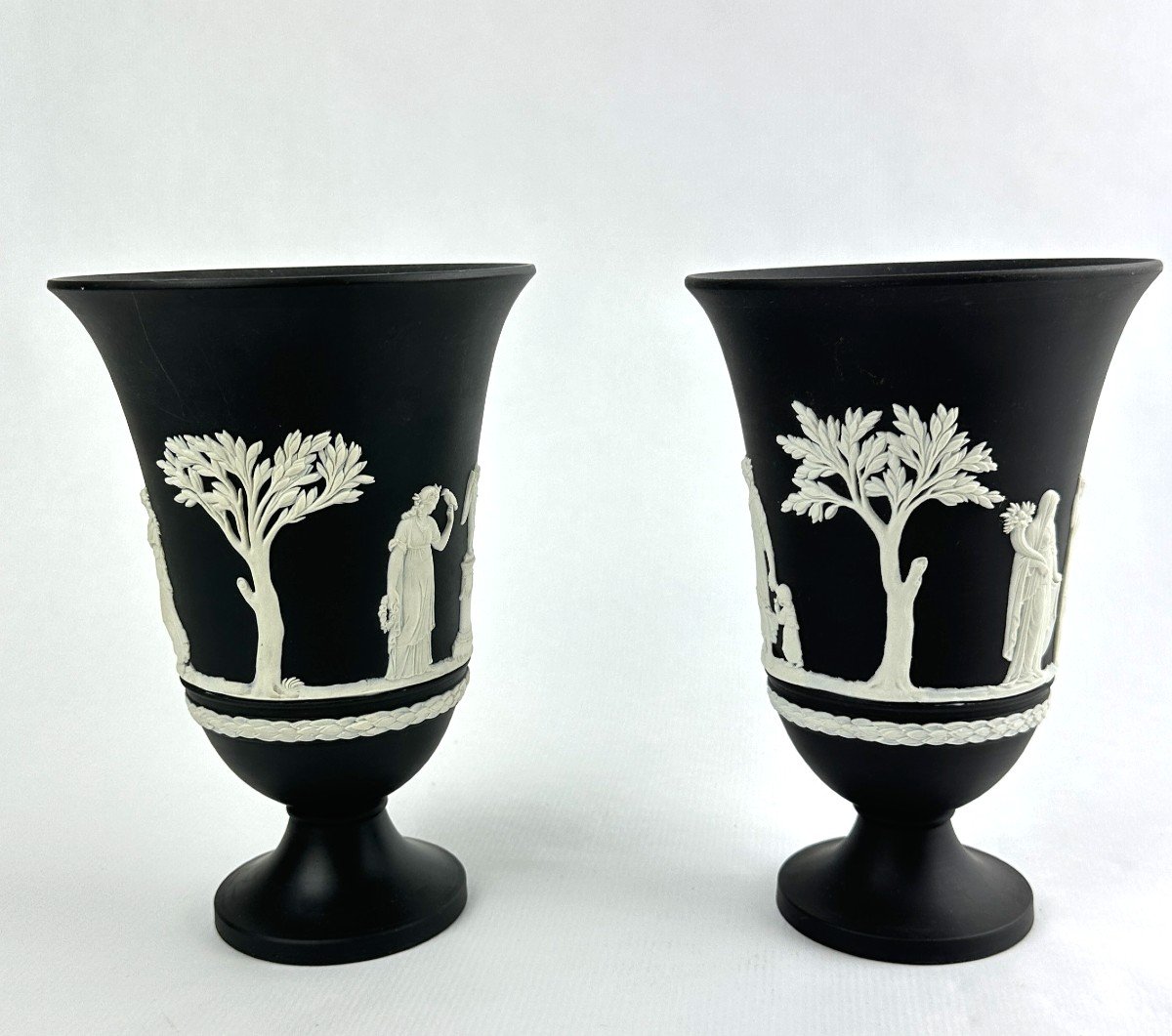 Pair Of Wedgwood Black Basalt Vases -photo-2