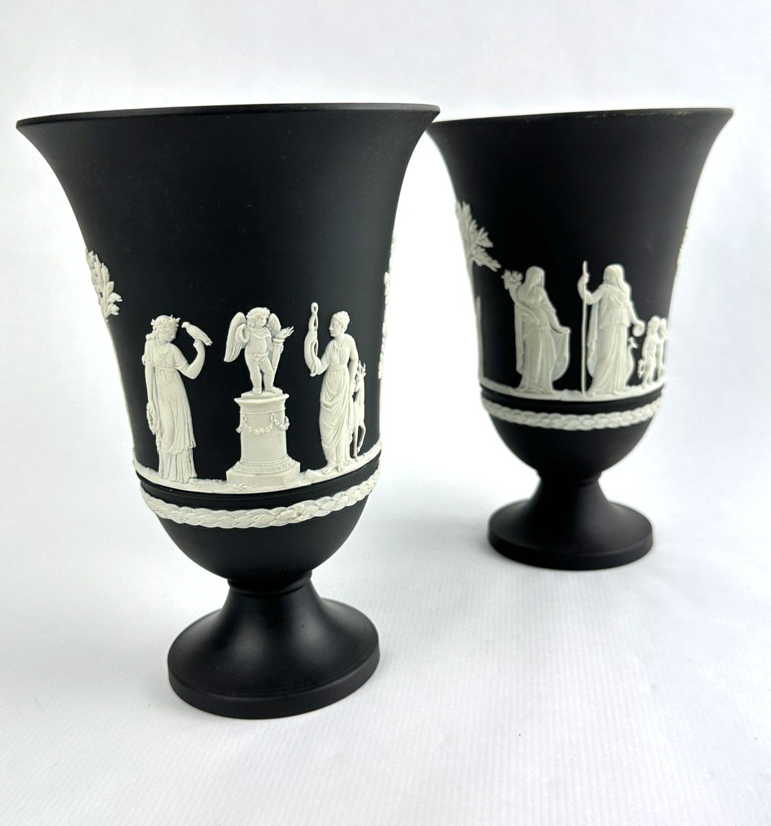 Pair Of Wedgwood Black Basalt Vases 