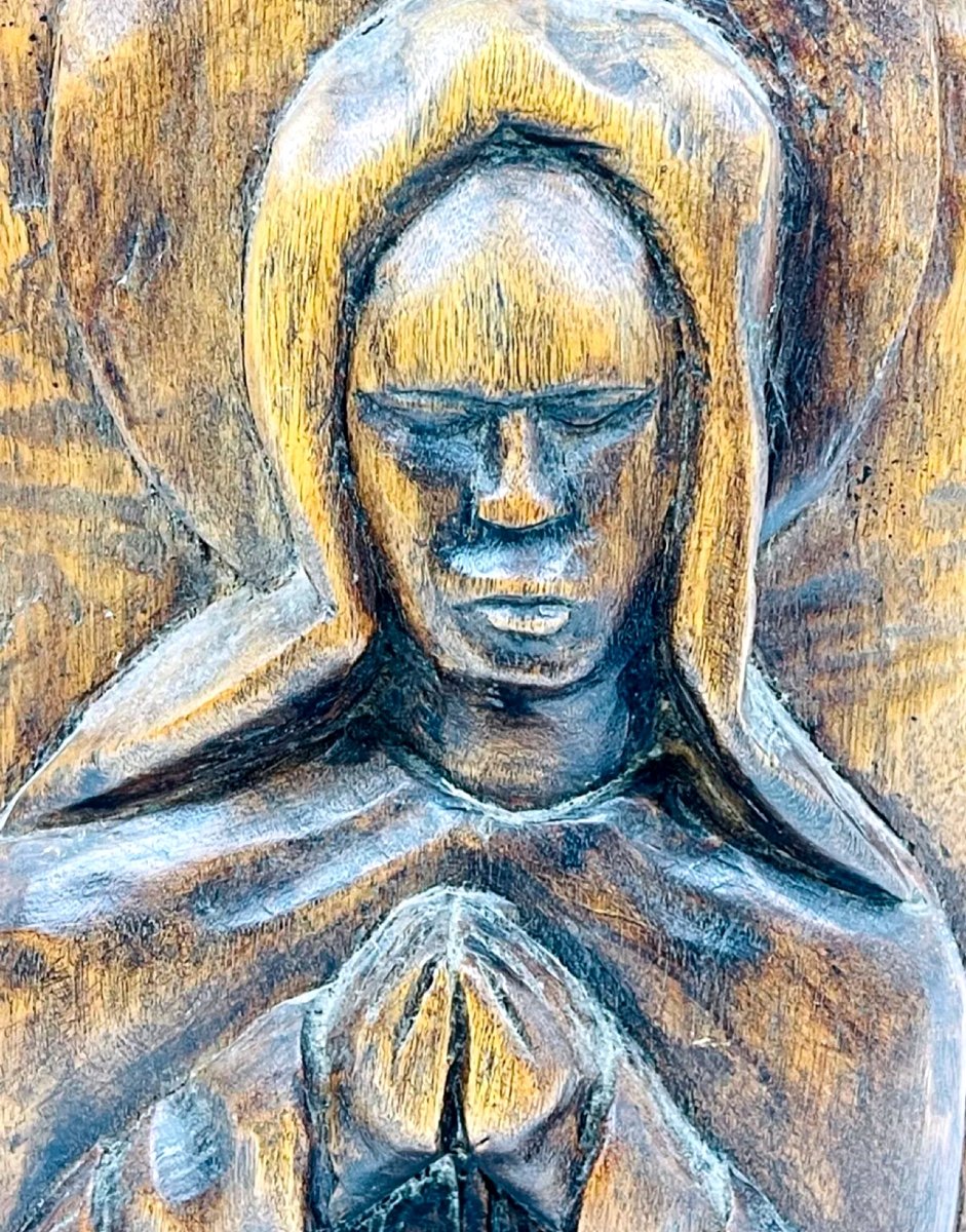 Icone En Bois Sculpté, Vierge En Prière-photo-2