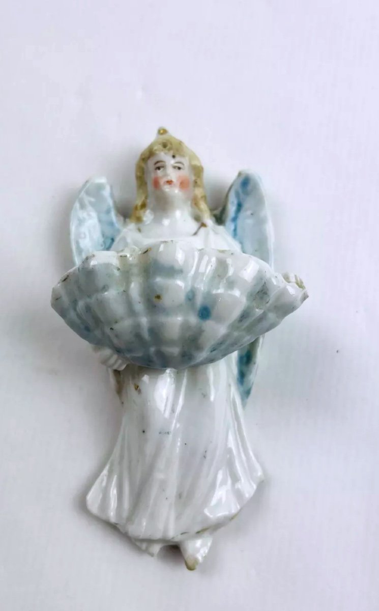 Small Paris Porcelain Bedside Holy Water Font, Angelot