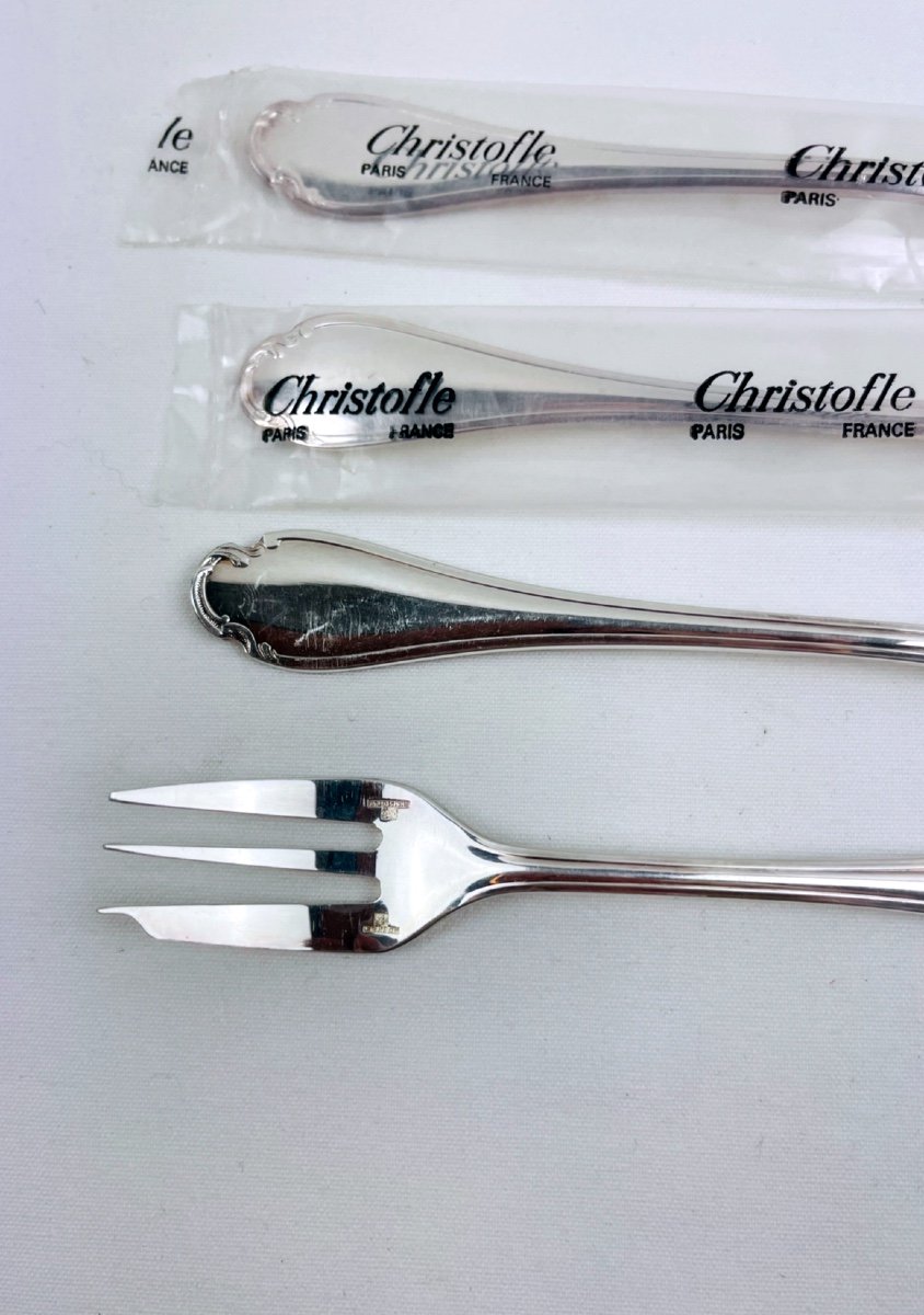 Set Of 4 Christofle Pompadour Model Cake Forks-photo-3