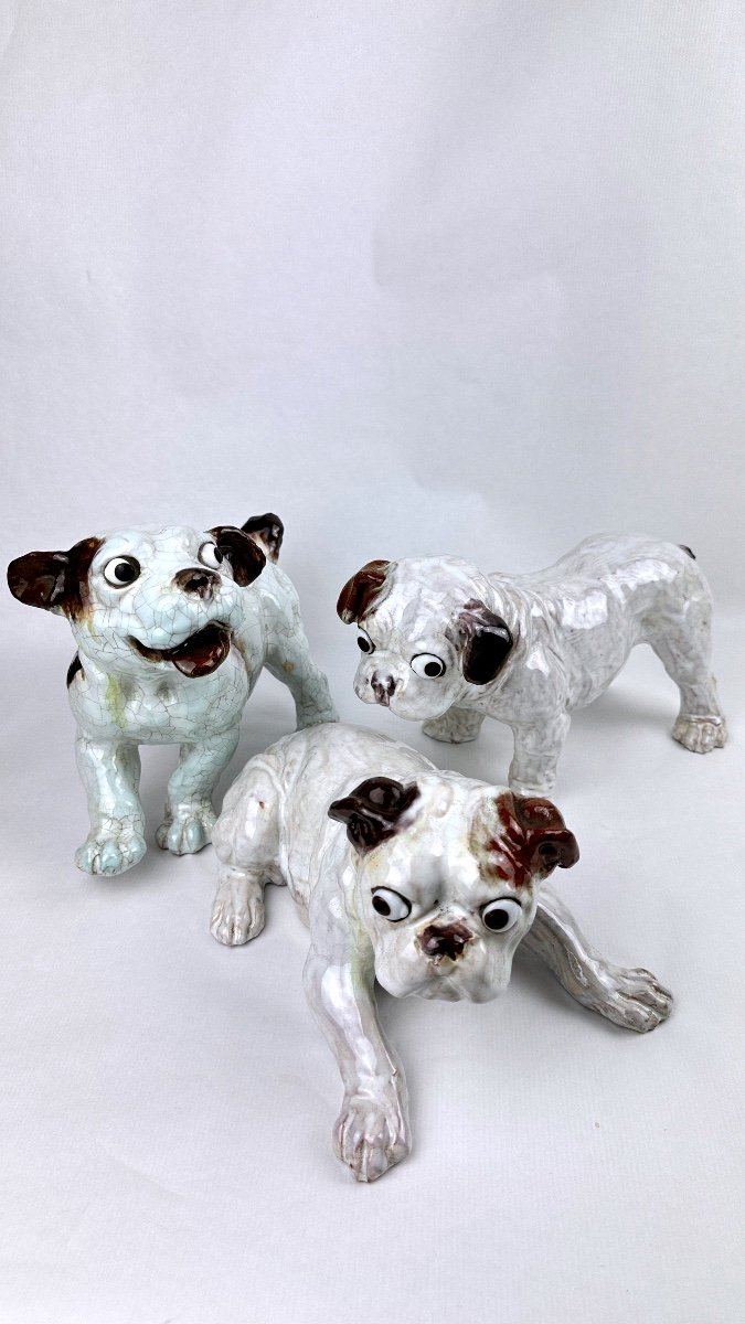 3 Joseph Filmont Bulldogs In Cracked Ceramic