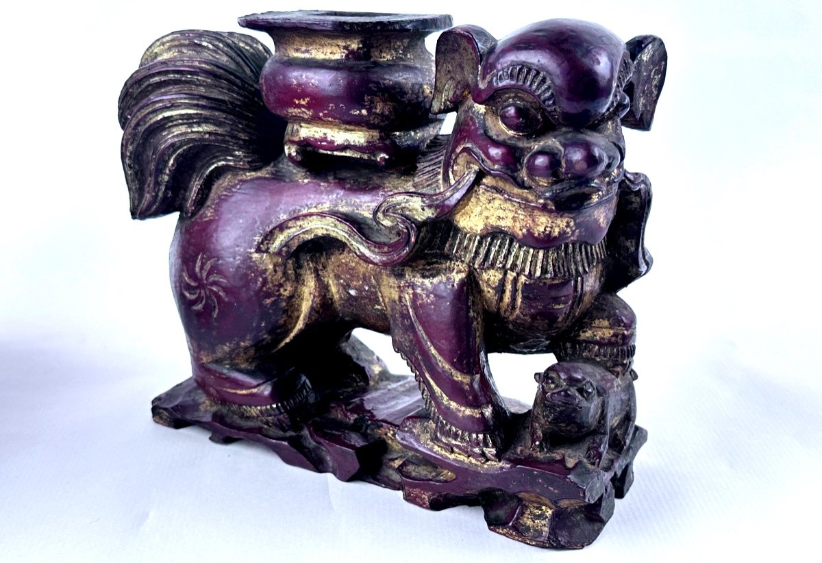 Pair Of Carved Wooden Foo Dogs -photo-3