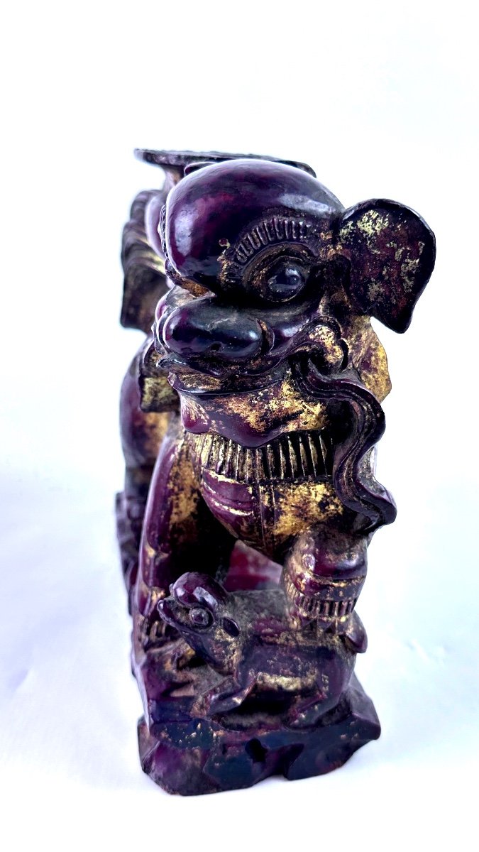 Pair Of Carved Wooden Foo Dogs -photo-4