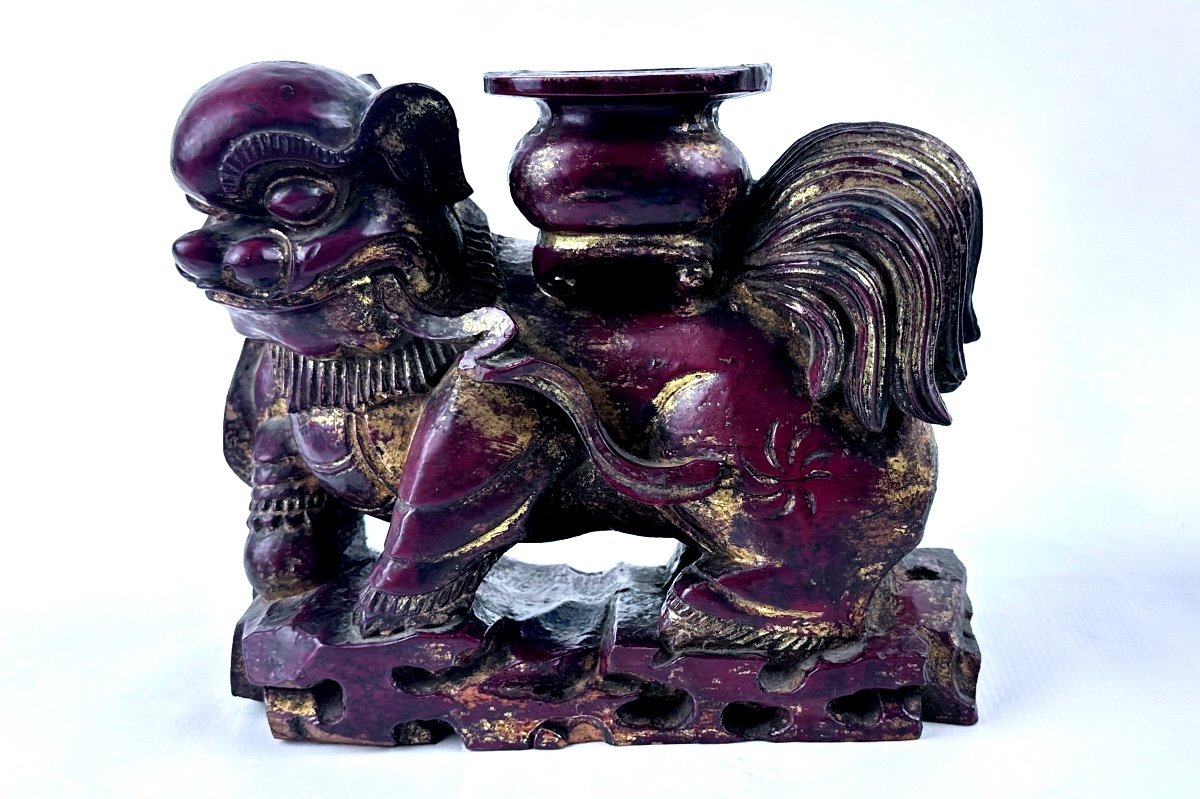 Pair Of Carved Wooden Foo Dogs -photo-3