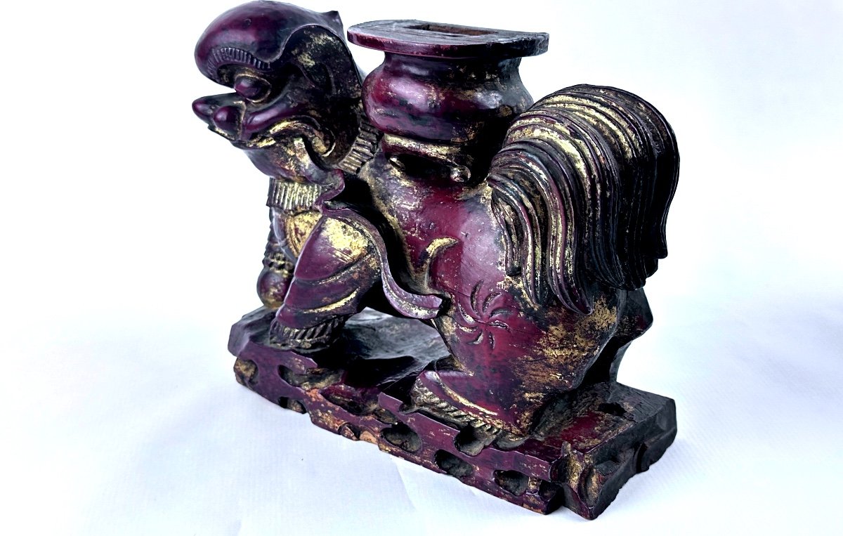 Pair Of Carved Wooden Foo Dogs -photo-4