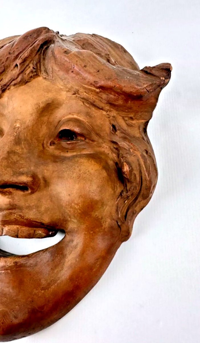 Terracotta Mask After Marc Decam (1908-2022) Smiling Face-photo-2