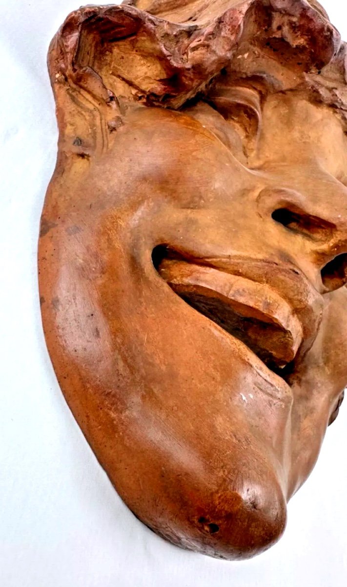 Terracotta Mask After Marc Decam (1908-2022) Smiling Face-photo-3