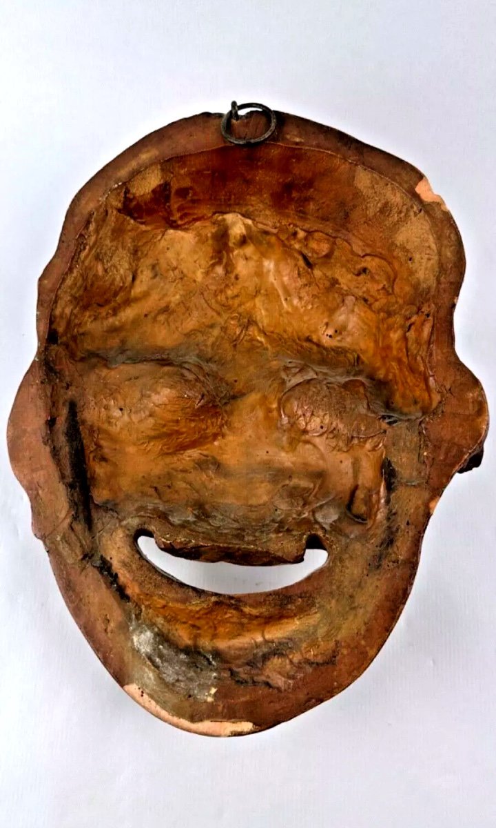 Terracotta Mask After Marc Decam (1908-2022) Smiling Face-photo-1